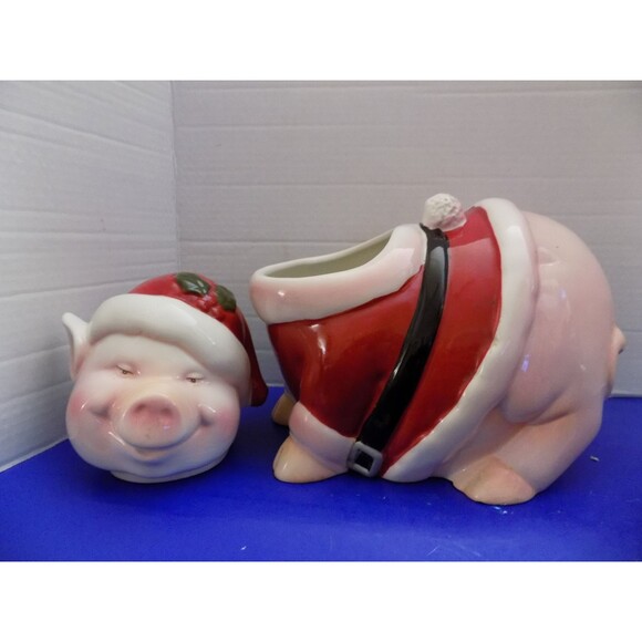 Christmas Santa Pig Cookie Jar Farm Figurine Holiday Time - Picture 7 of 8